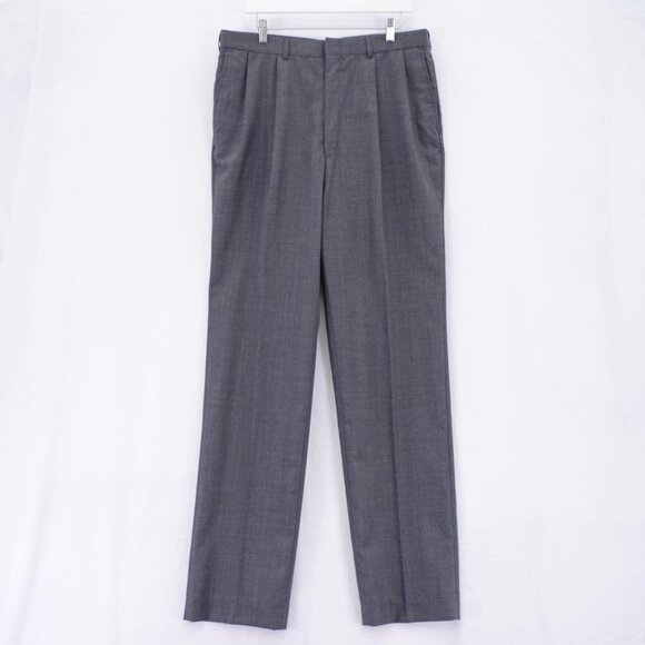 Stafford Gray Worsted Wool Polyester Nailshead Dress Pants Trousers 36 / 37 Long - Picture 1 of 5
